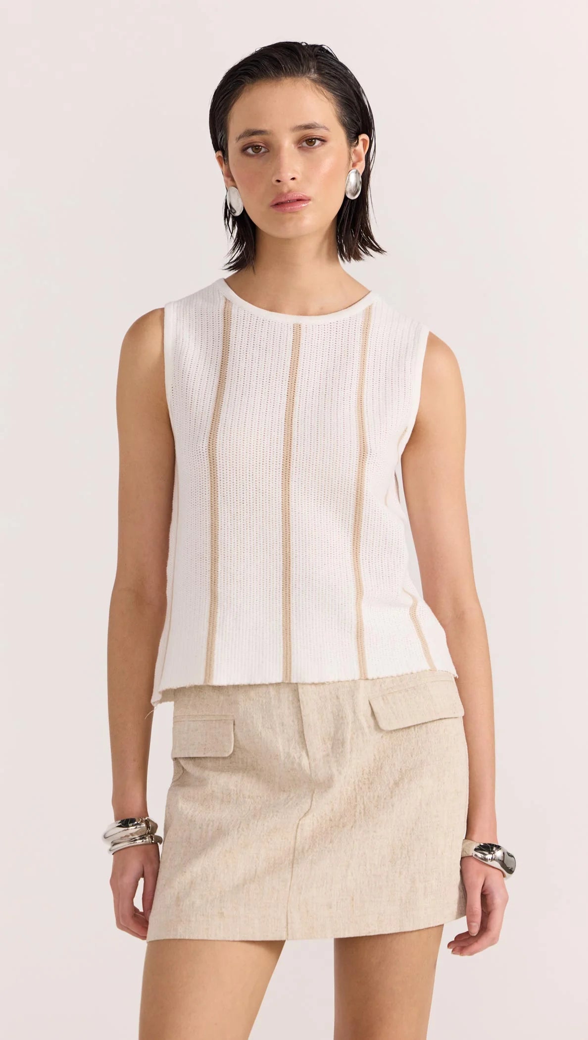 Allegra Knit Top - White/Beige