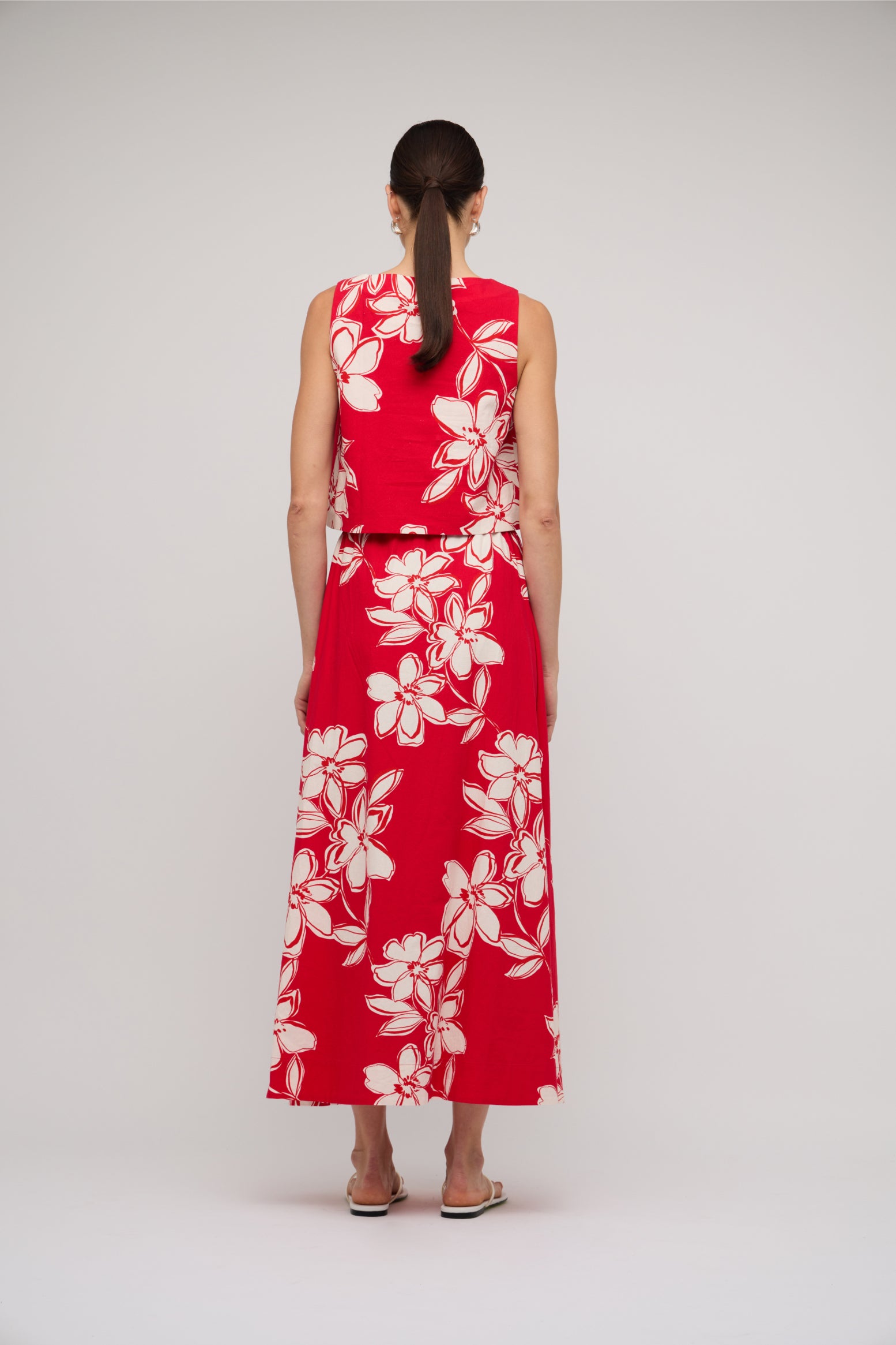 Elara Maxi Skirt - Red Floral