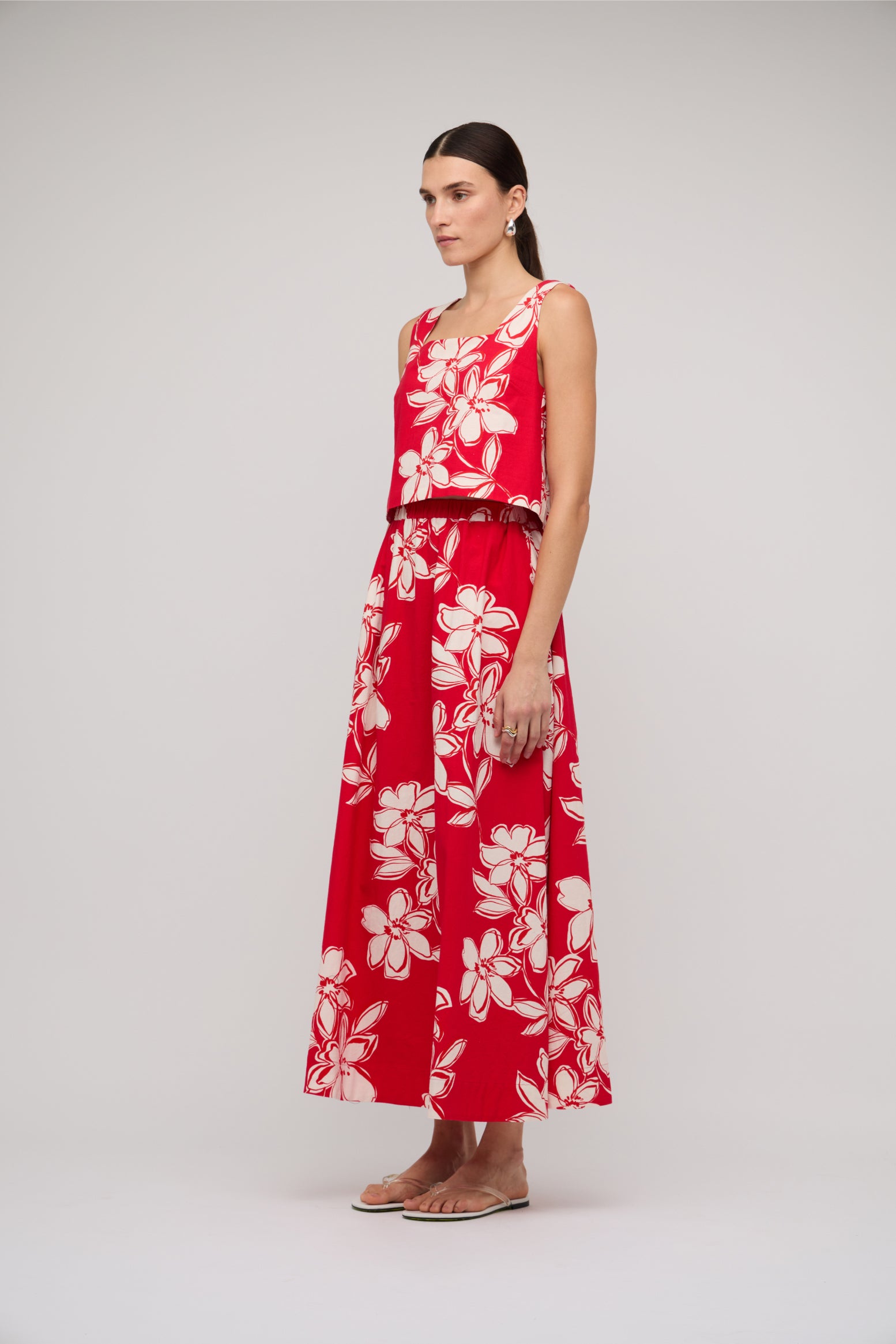 Elara Maxi Skirt - Red Floral