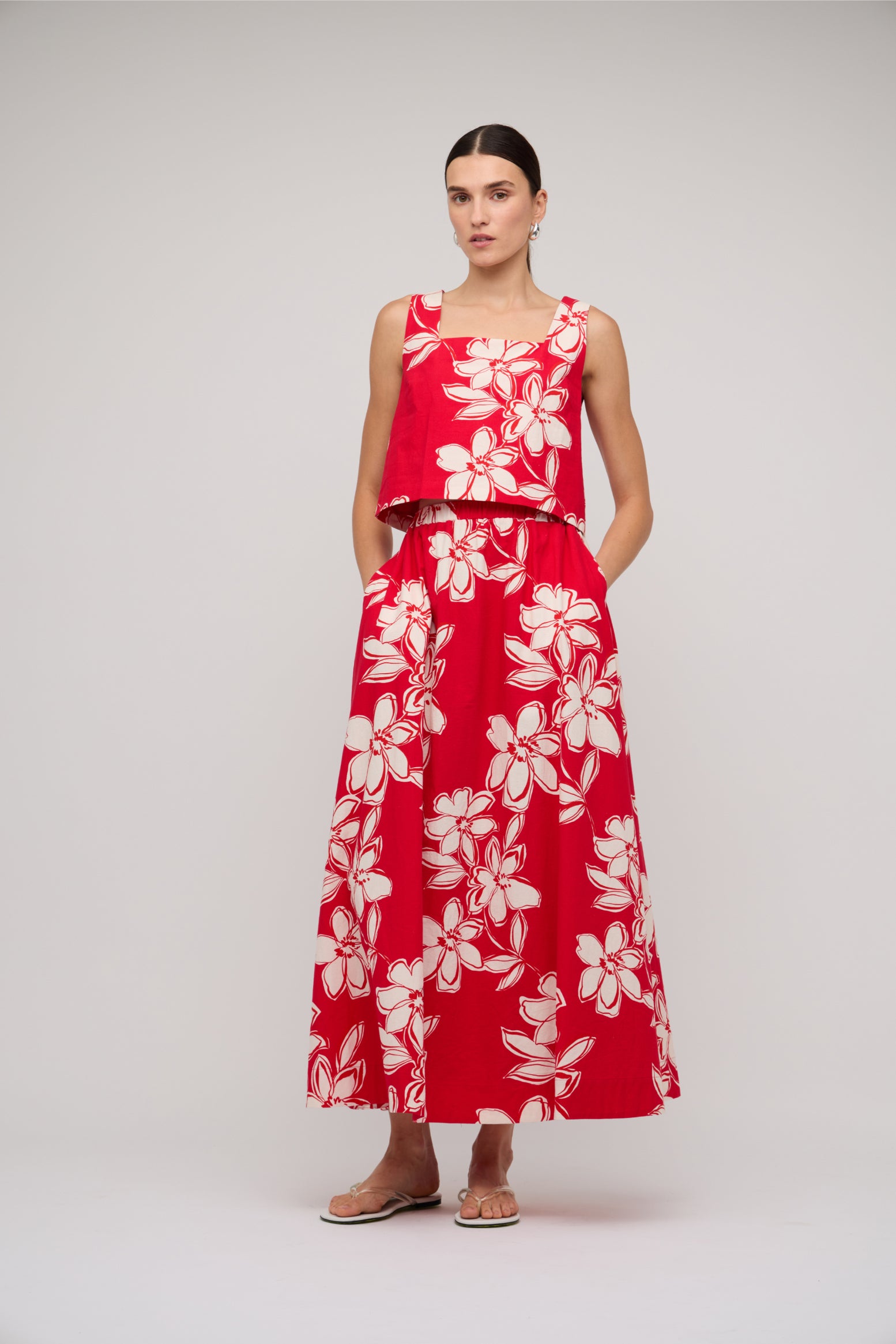 Elara Maxi Skirt - Red Floral