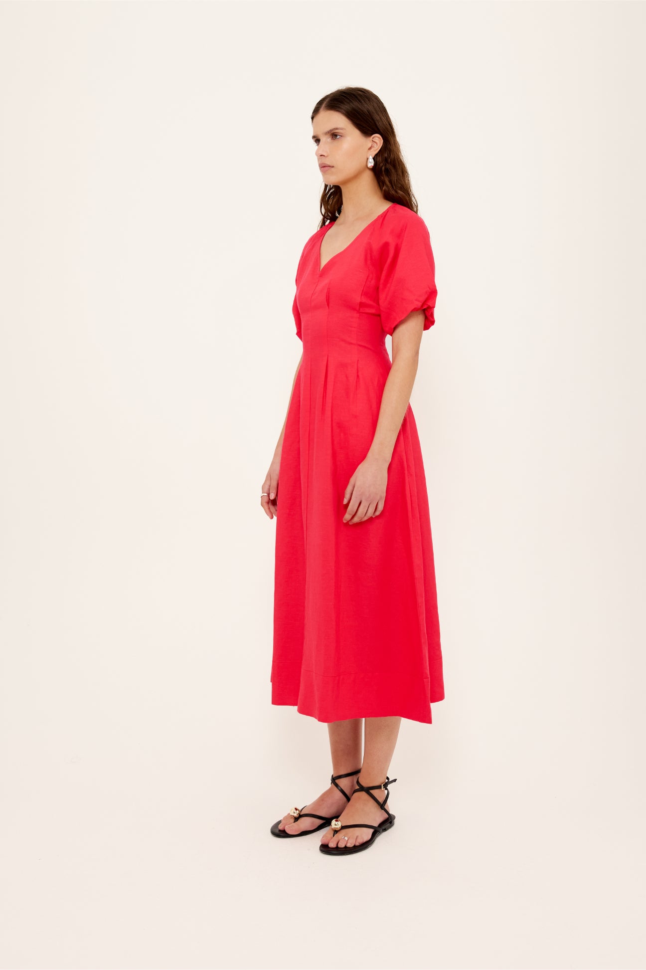 Valentina V Neck Midi Dress -Red