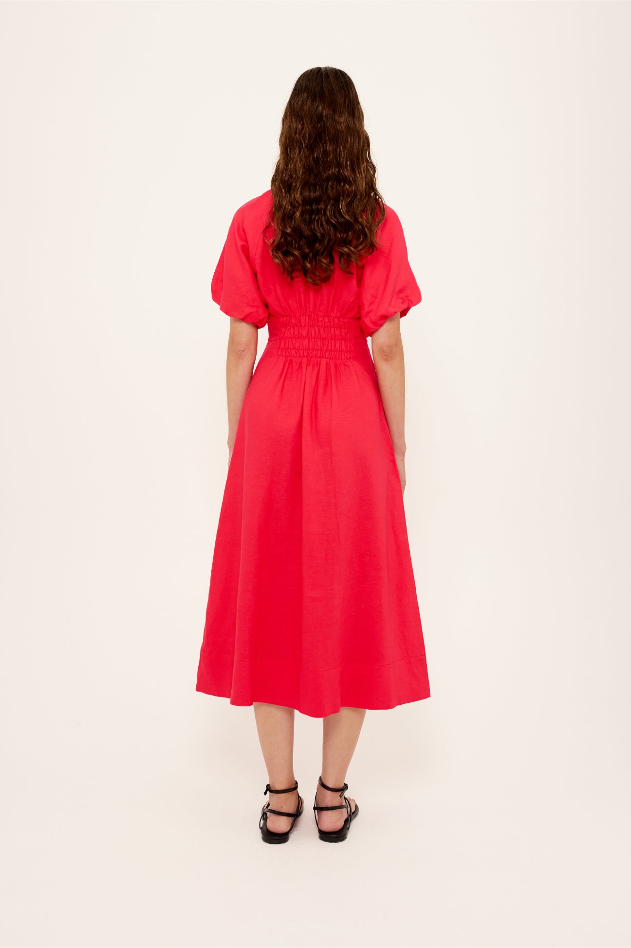 Valentina V Neck Midi Dress -Red