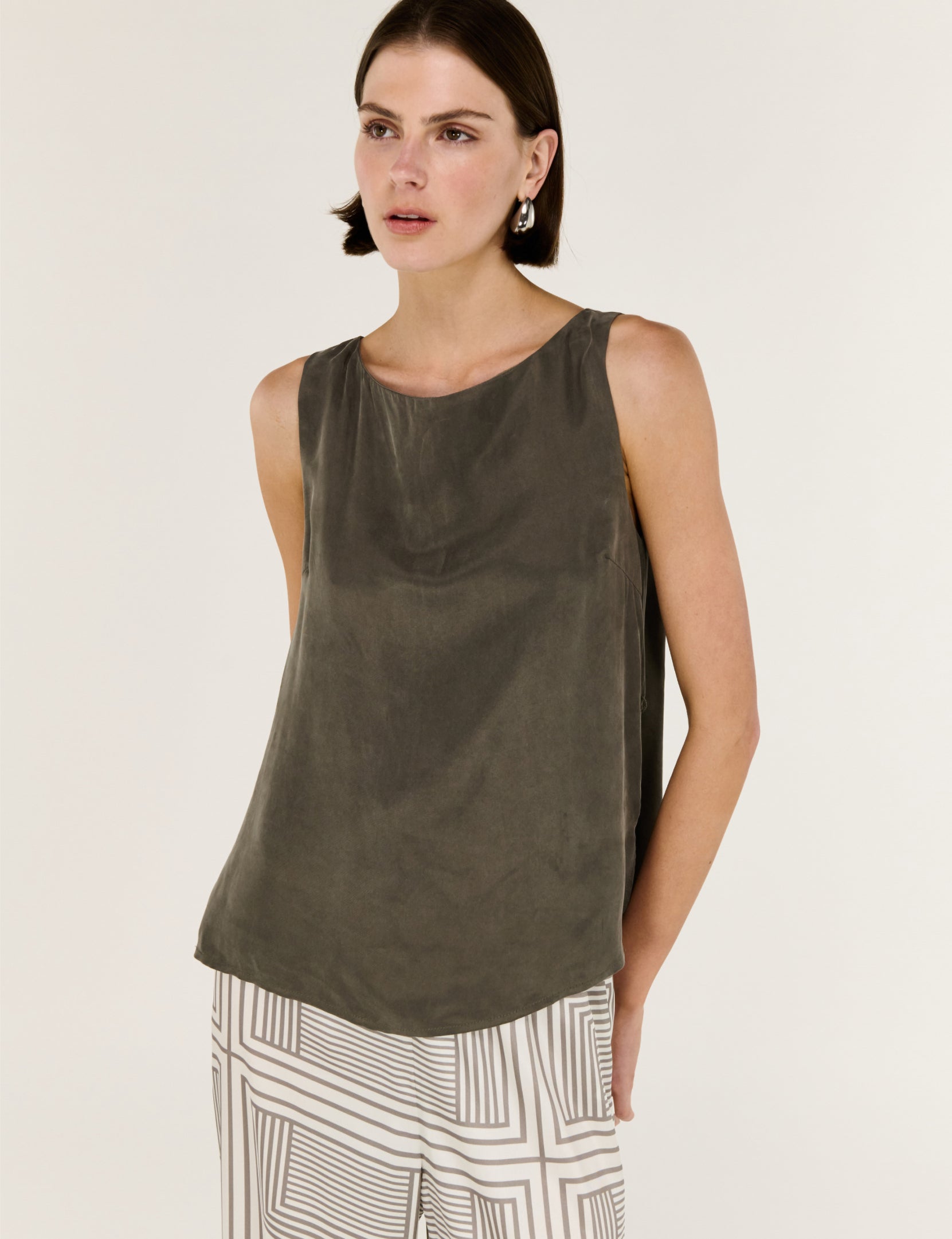 Cupro Waist Tie Tank - Olive