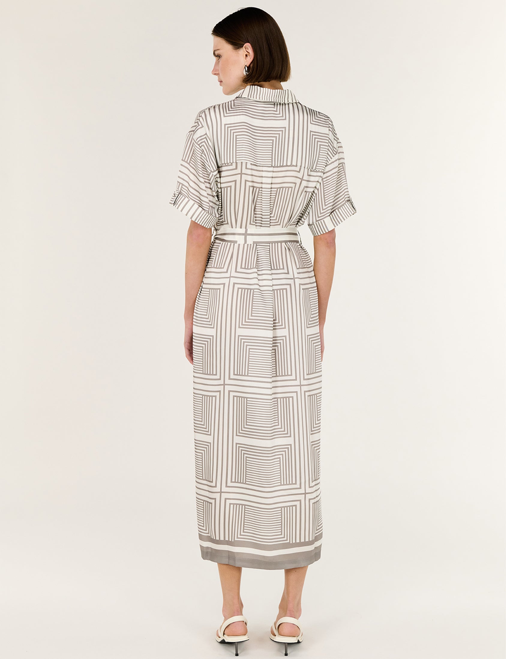 Geometric Print Button Front Midi Shirt Dress