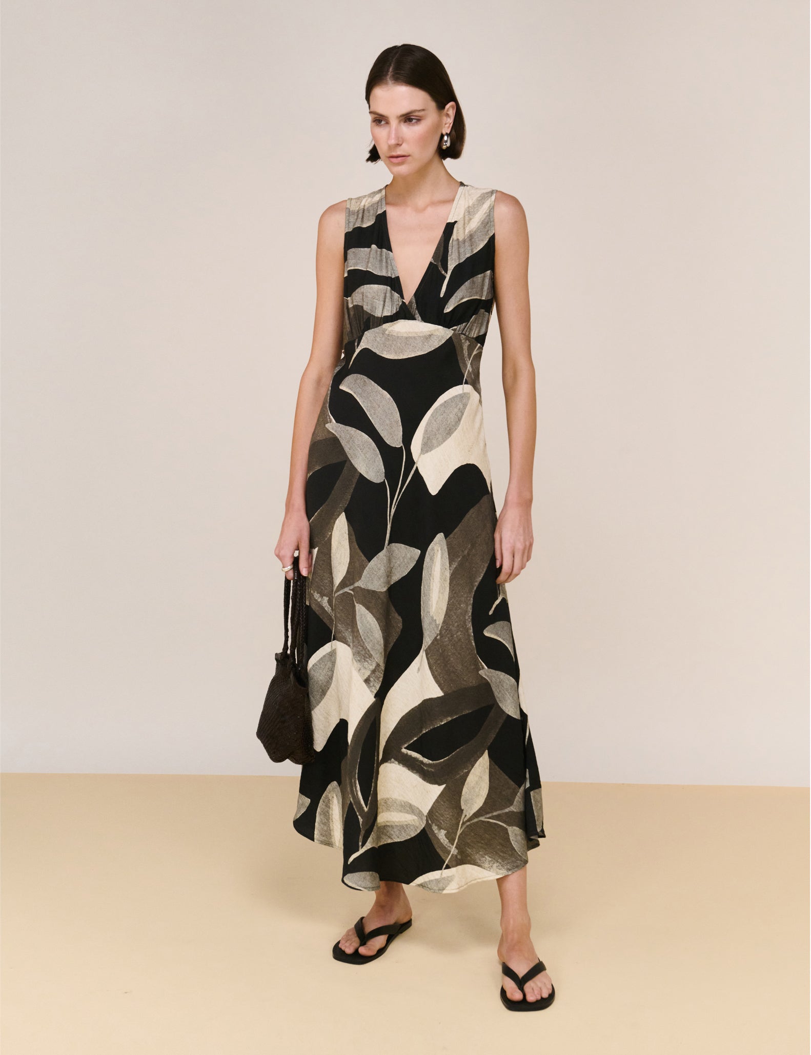 Dark Leaf Bias Midi Dress