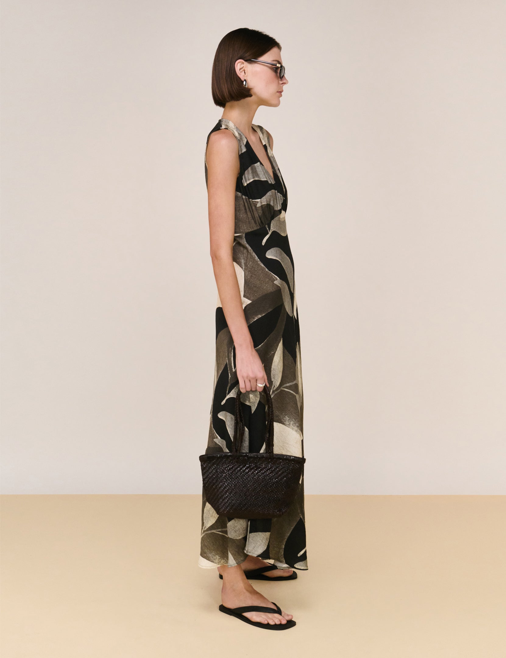 Dark Leaf Bias Midi Dress