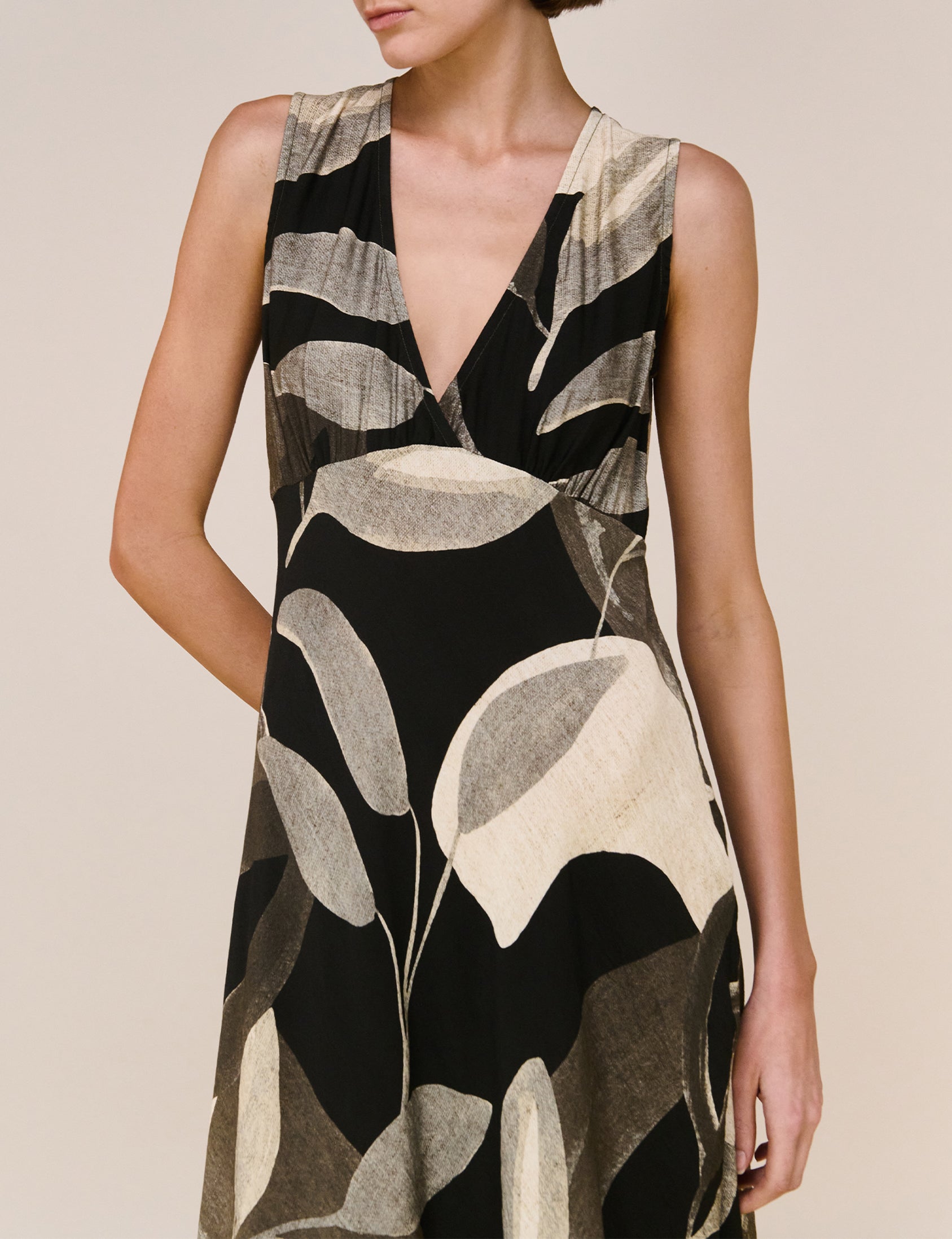 Dark Leaf Bias Midi Dress