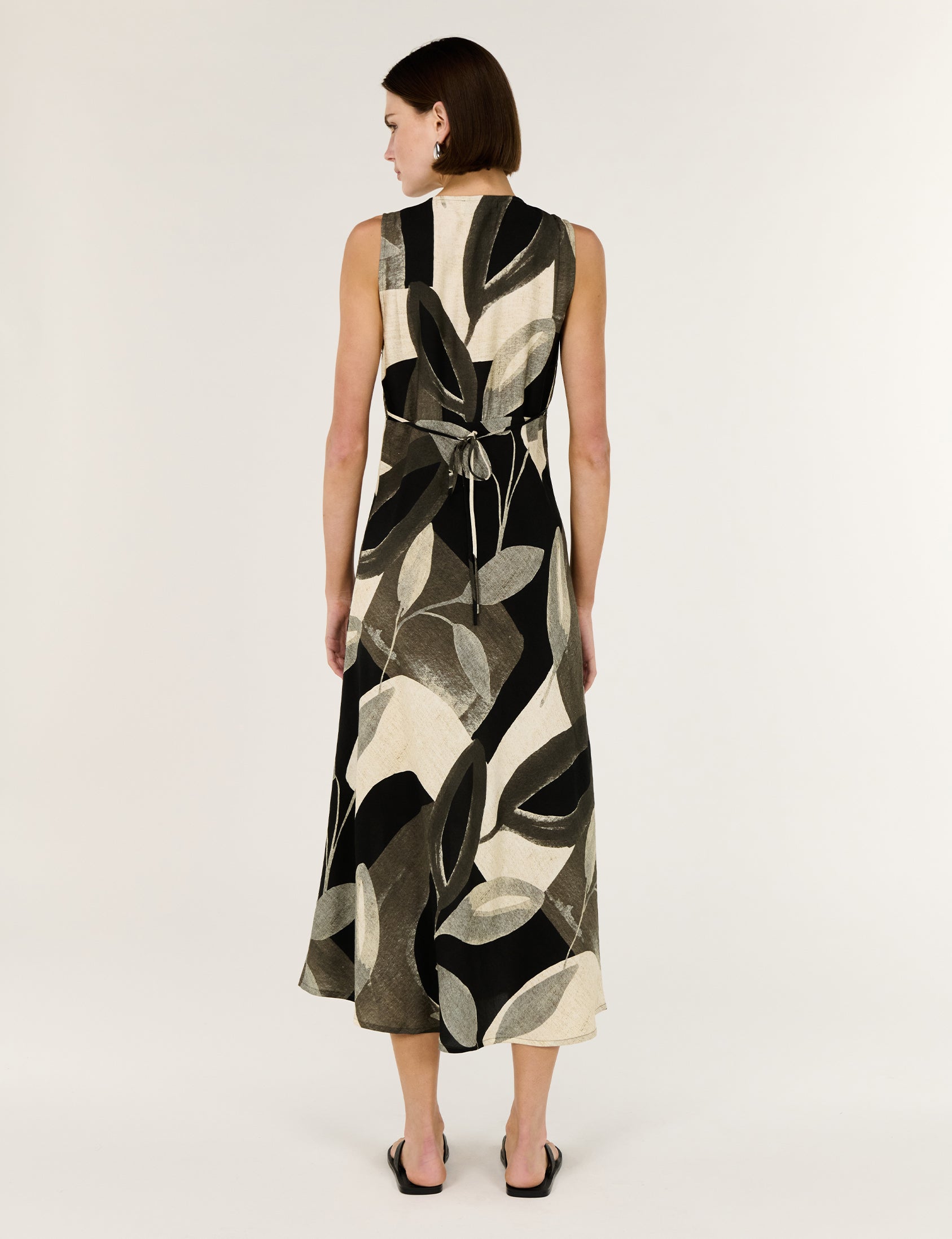 Dark Leaf Bias Midi Dress