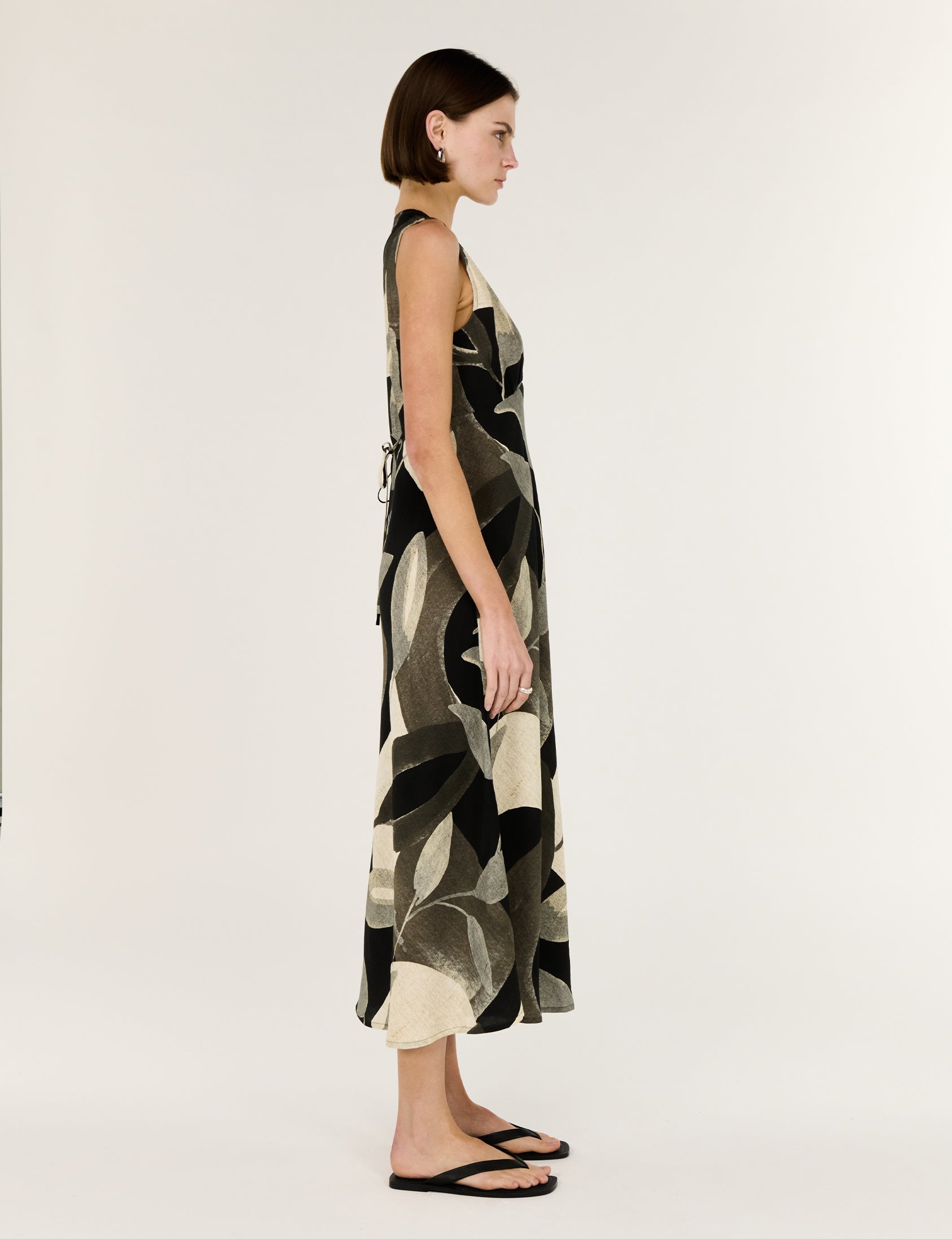 Dark Leaf Bias Midi Dress