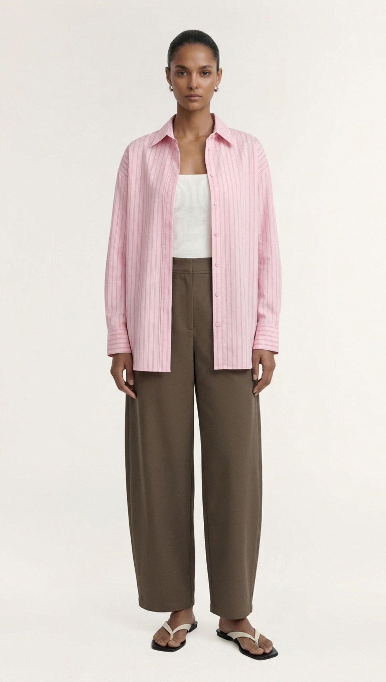 Khaki Structured Barrel Leg Pant - styled look 2