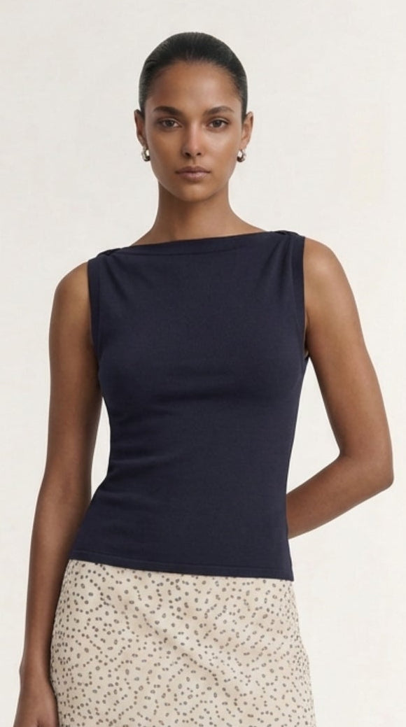 Leno Navy Twist Knit Tank