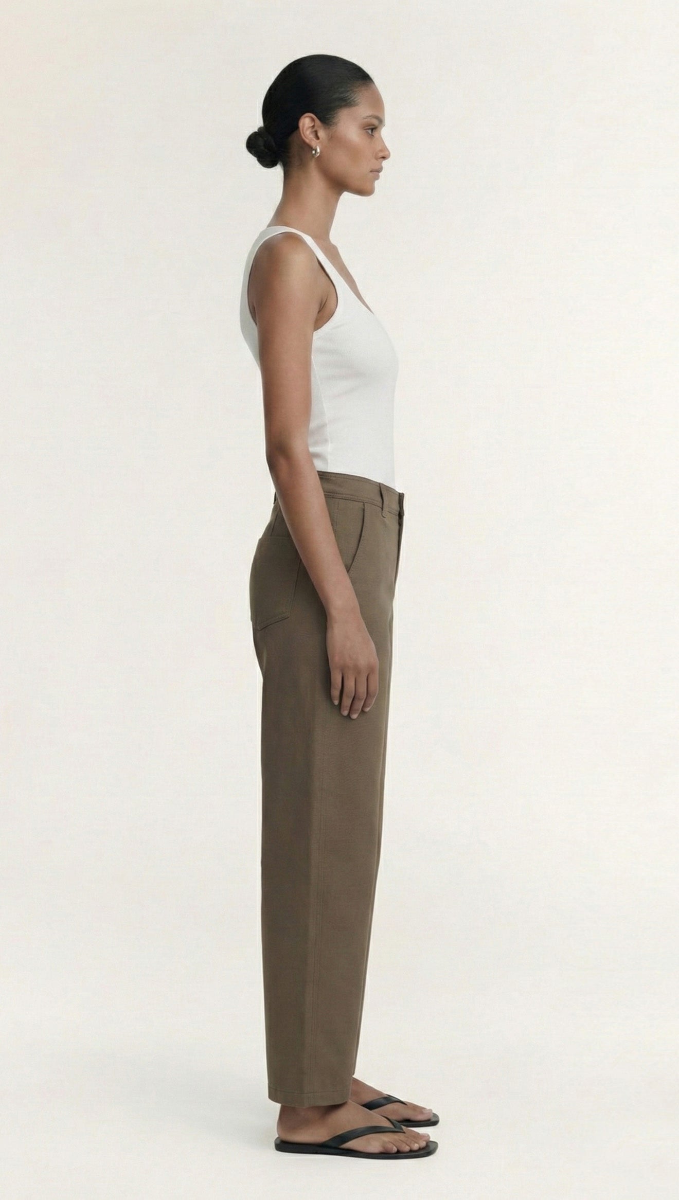 Khaki Structured Barrel Leg Pant - side view