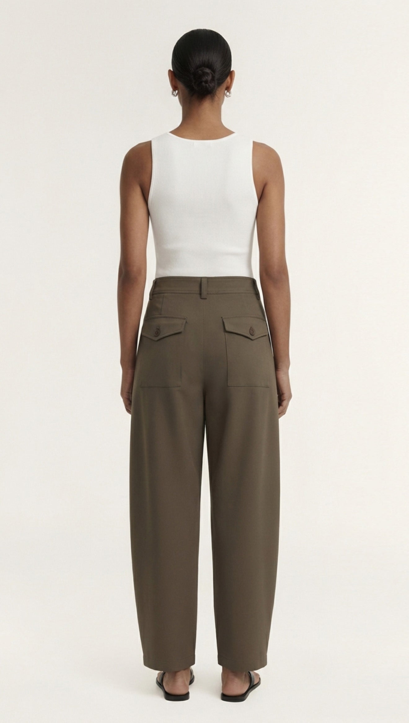 Khaki Structured Barrel Leg Pant - back view