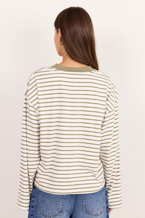Stories to be told - Unite Khaki White Stripe Long Sleeve Contrast