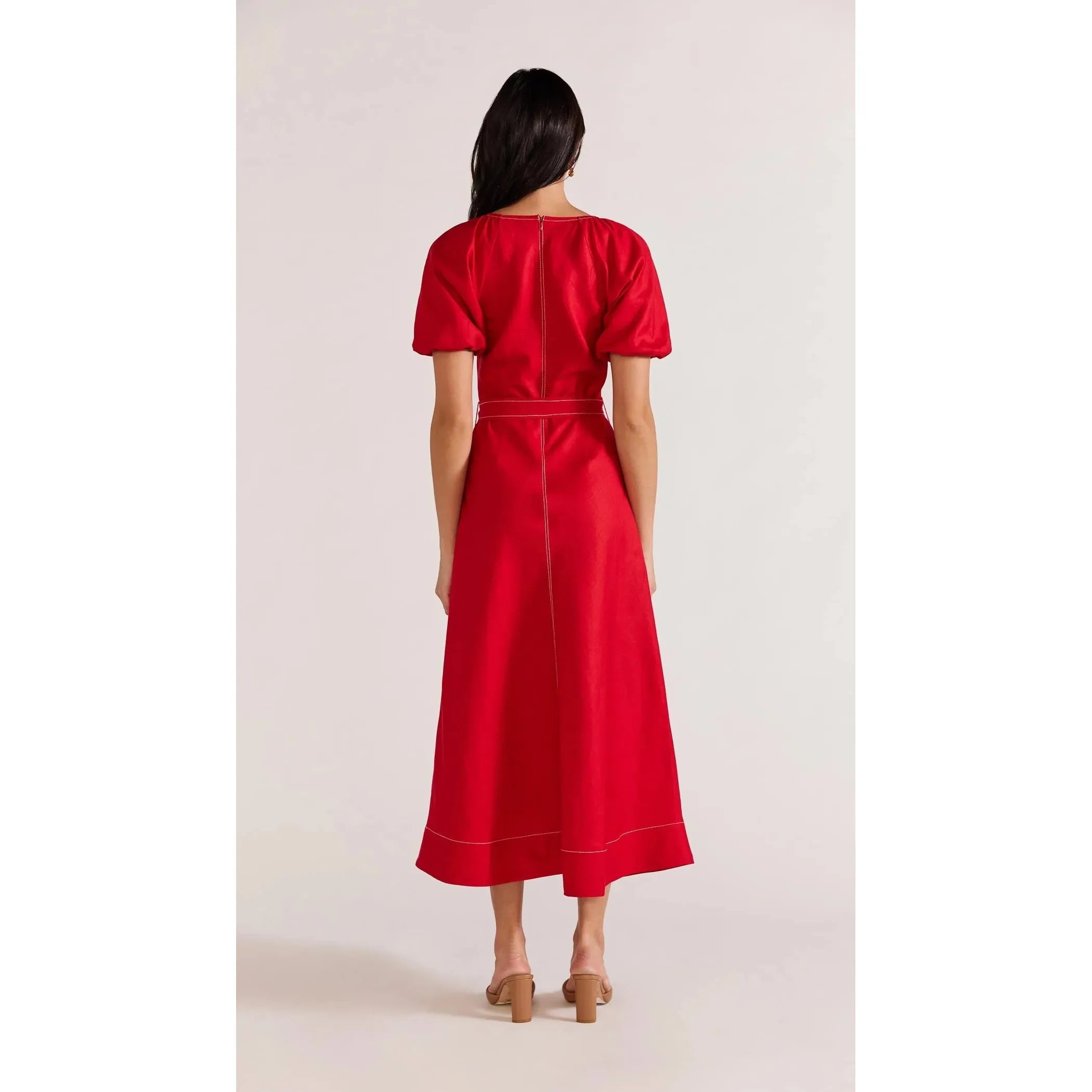 Valencia Belted Midi Dress - Red
