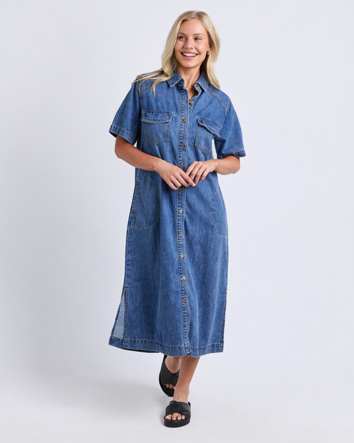 Ayla Denim Midi Dress - Mid Blue Wash