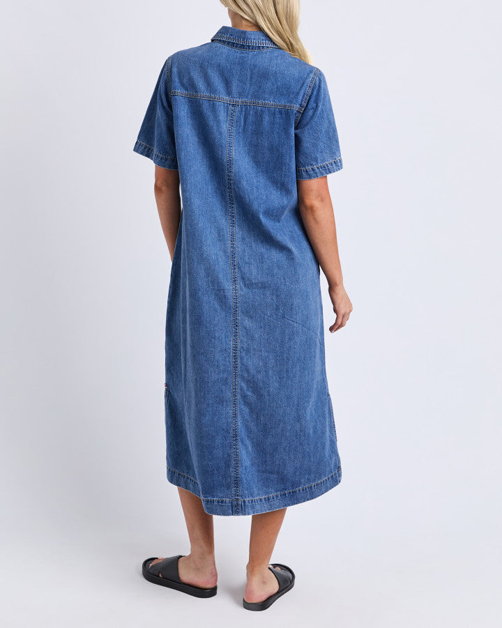 Ayla Denim Midi Dress - Mid Blue Wash