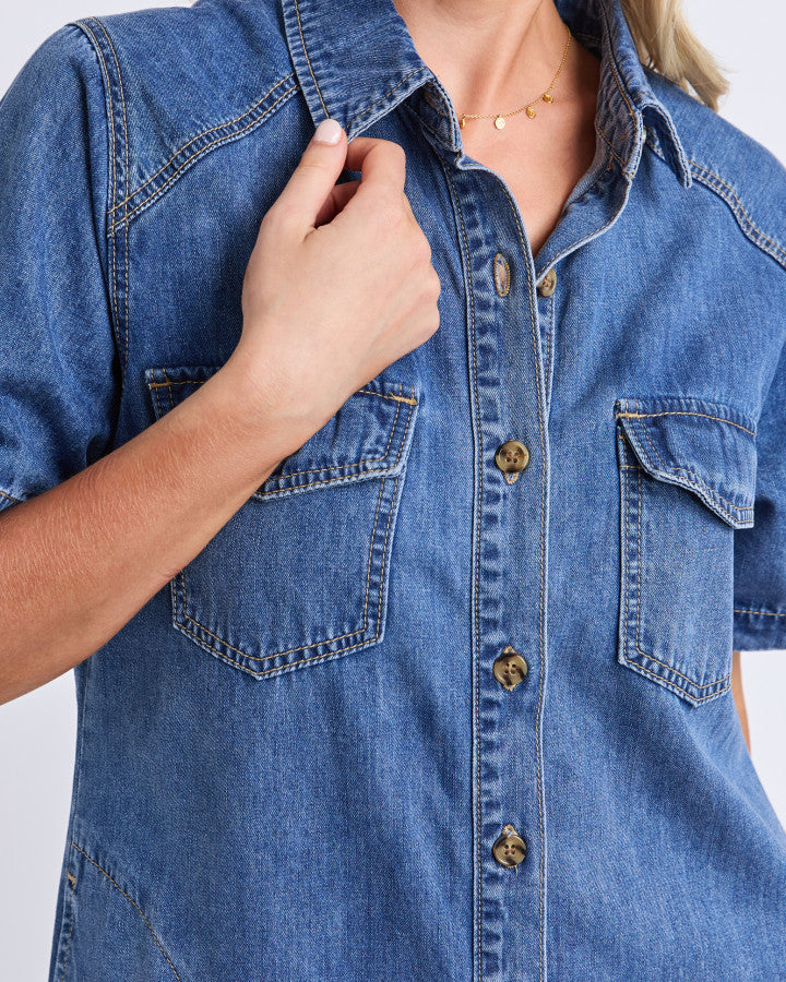 Ayla Denim Midi Dress - Mid Blue Wash