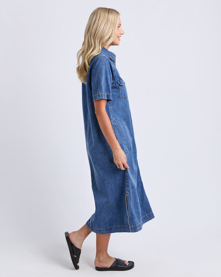 Ayla Denim Midi Dress - Mid Blue Wash