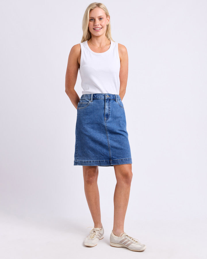 Birdie Denim Skirt - Mid Blue Wash