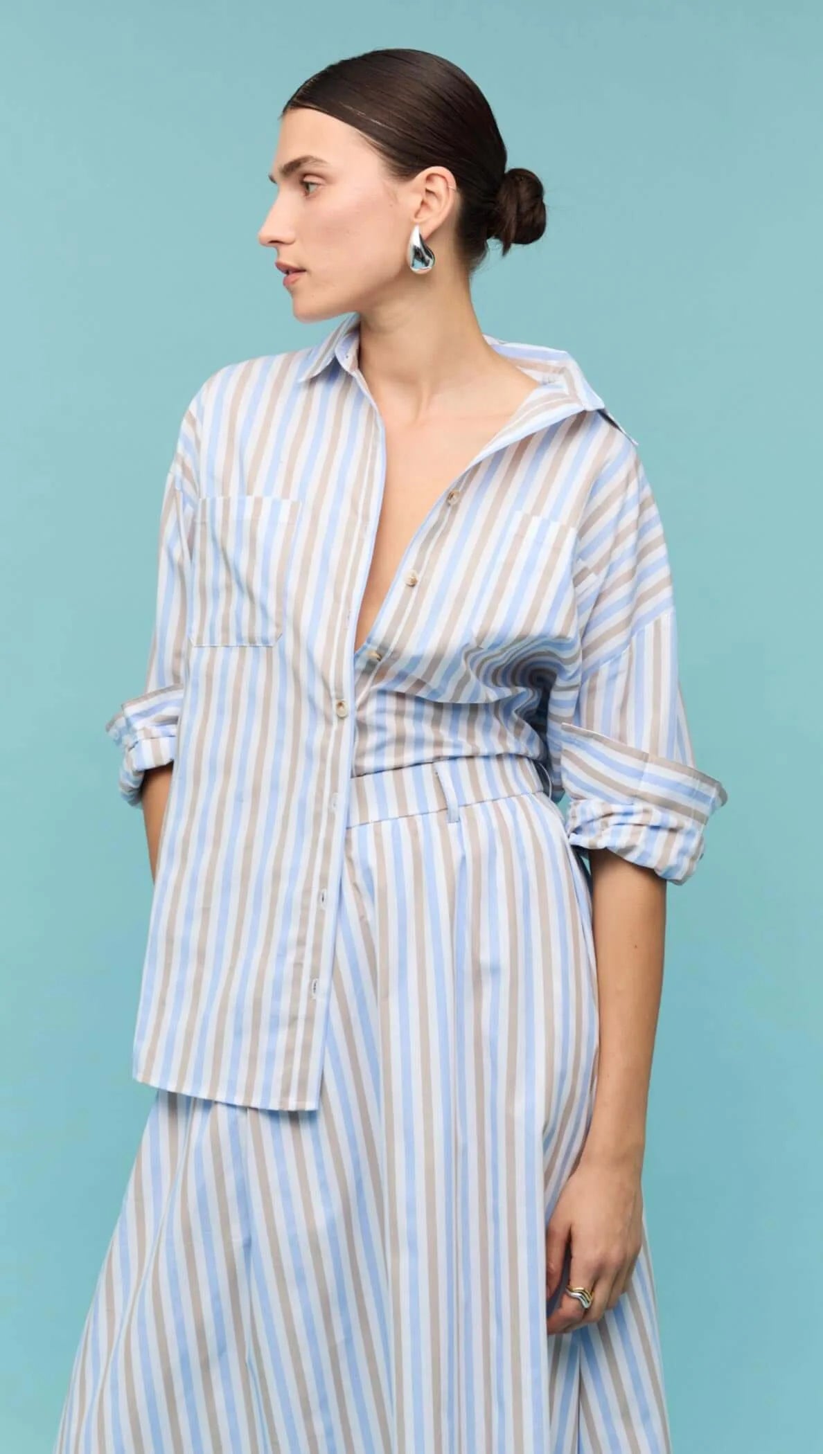 Marcella Maxi Skirt - Blue/Brown Stripe