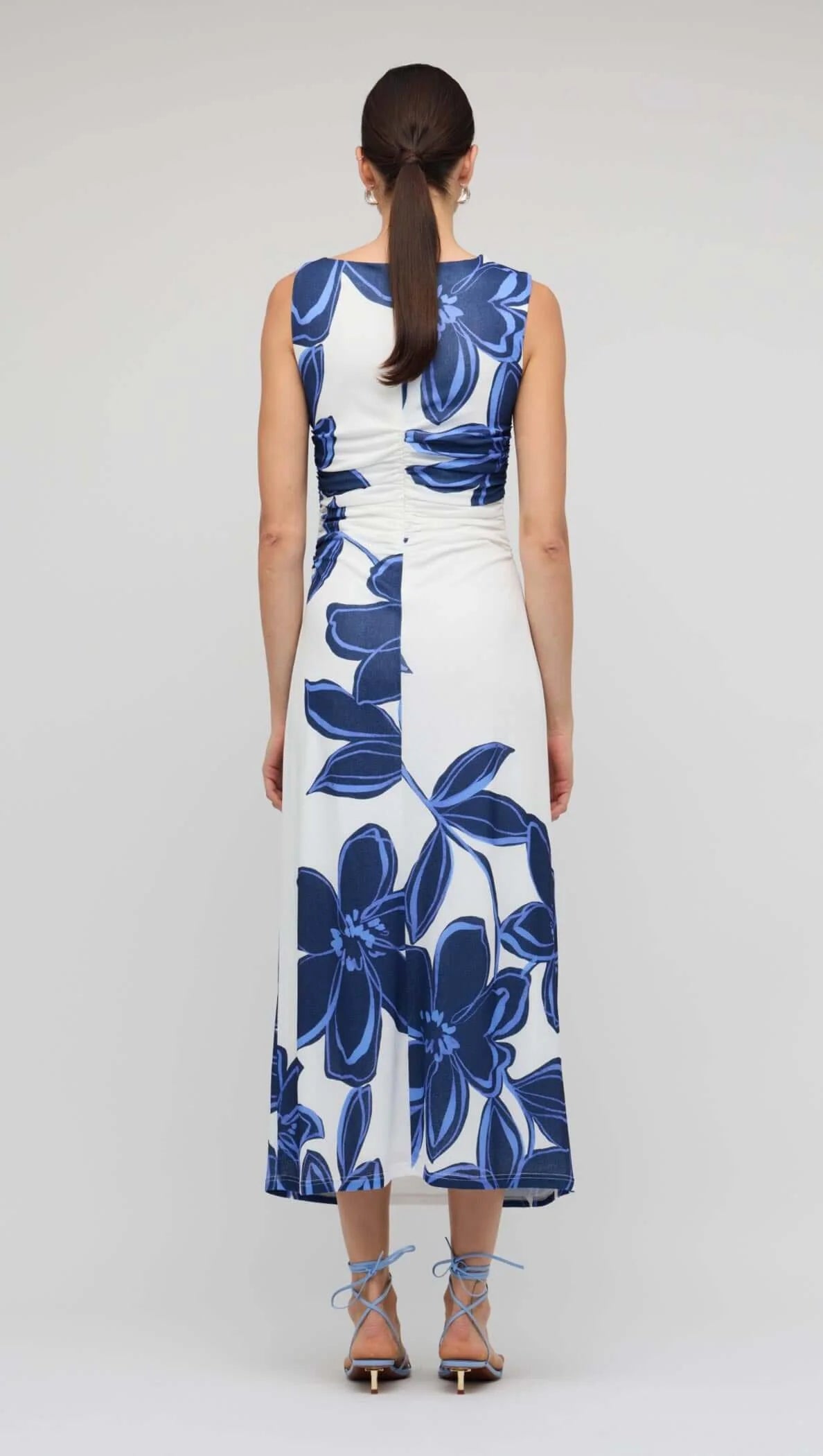 Ethos Mesh Midi Dress- Blue & White Floral