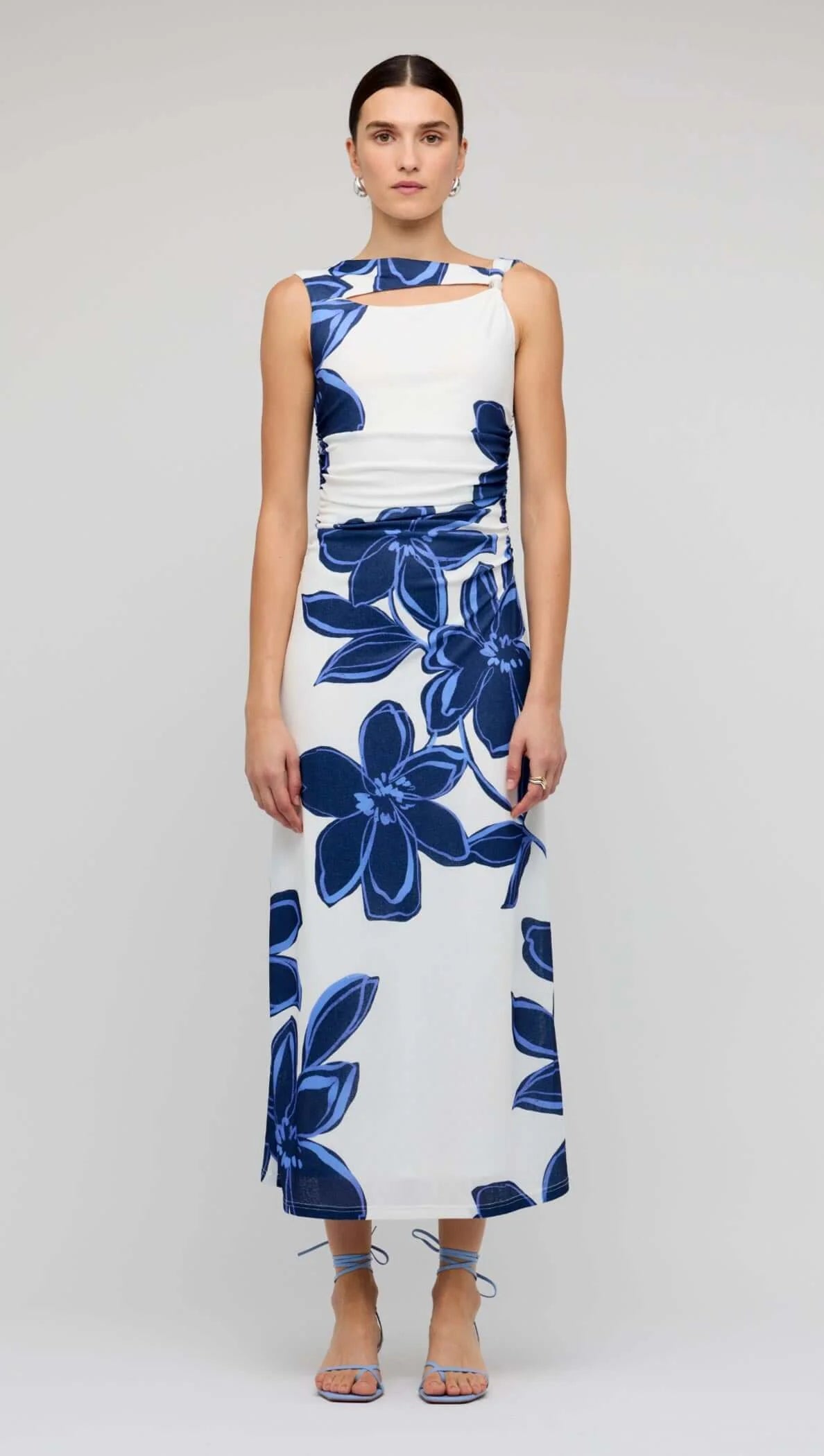 Ethos Mesh Midi Dress- Blue & White Floral