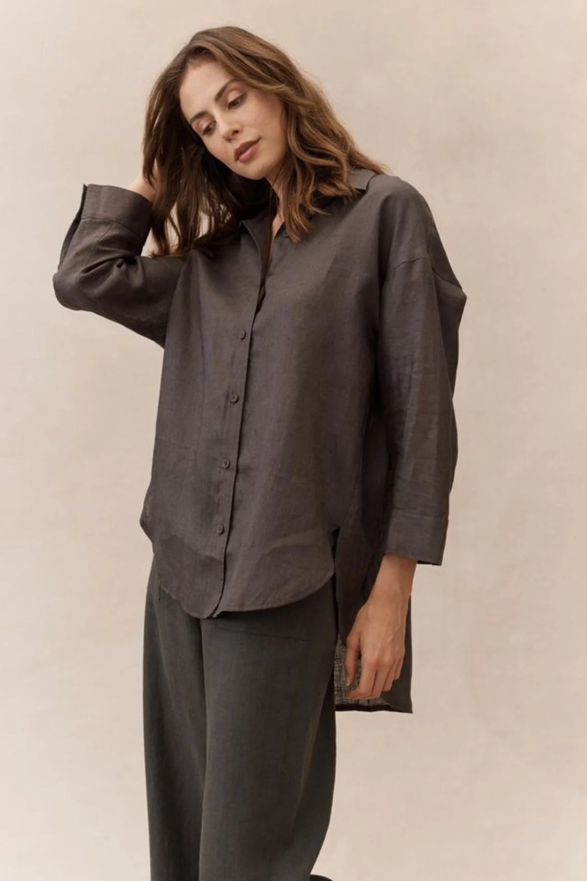 Boyfriend Linen Shirt - Chocolate