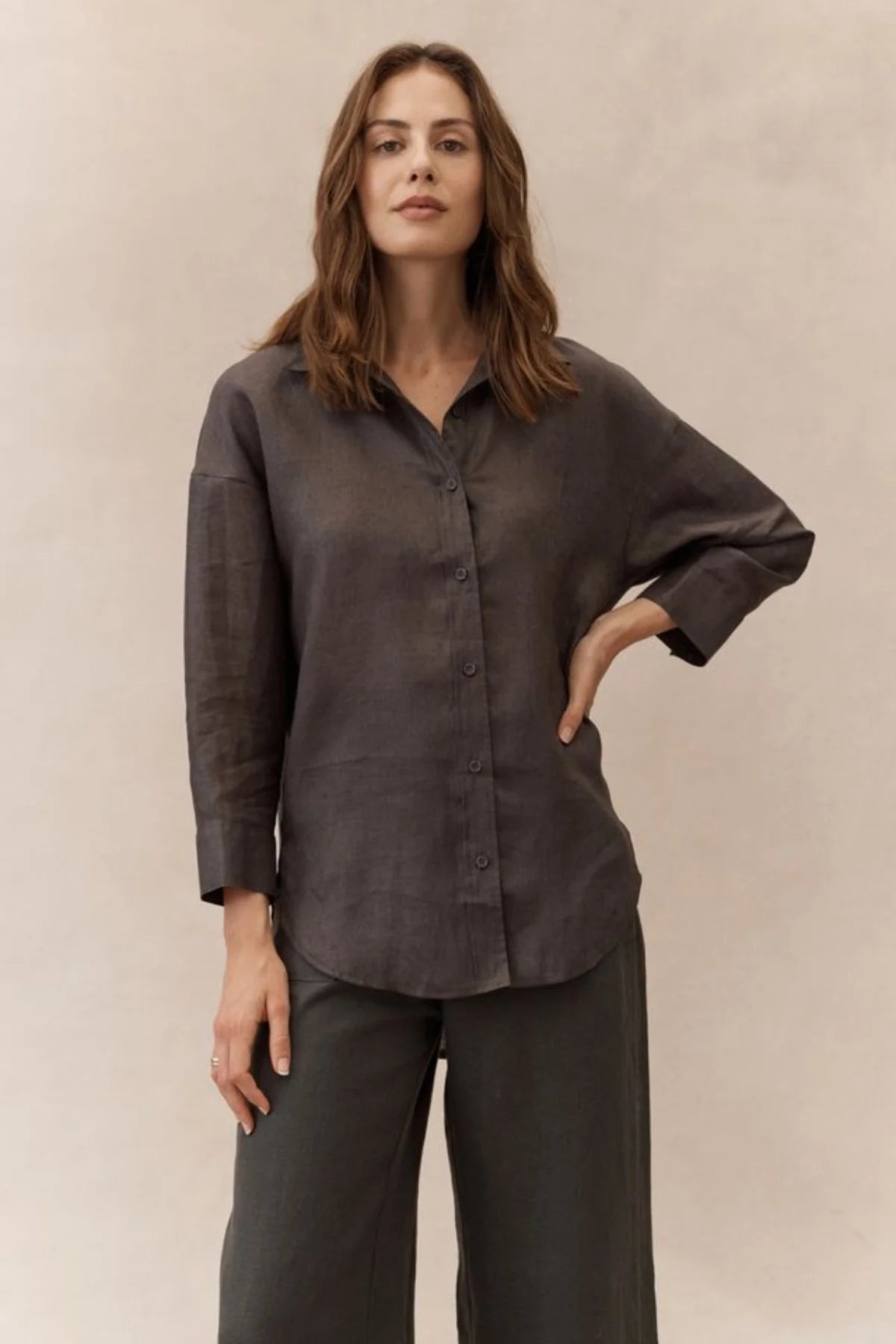 Boyfriend Linen Shirt - Chocolate