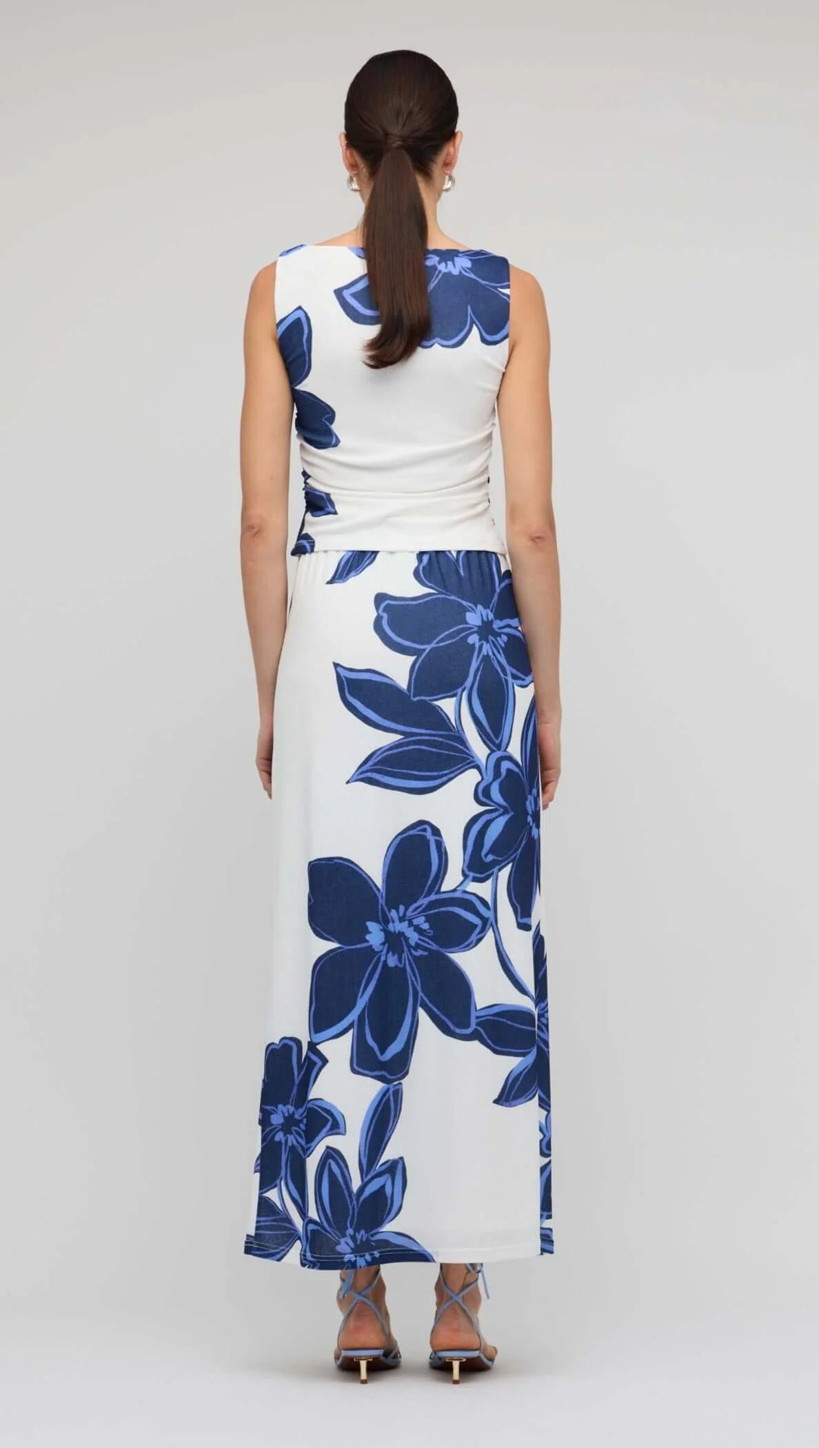 Ethos Mesh Top - Blue & White Floral