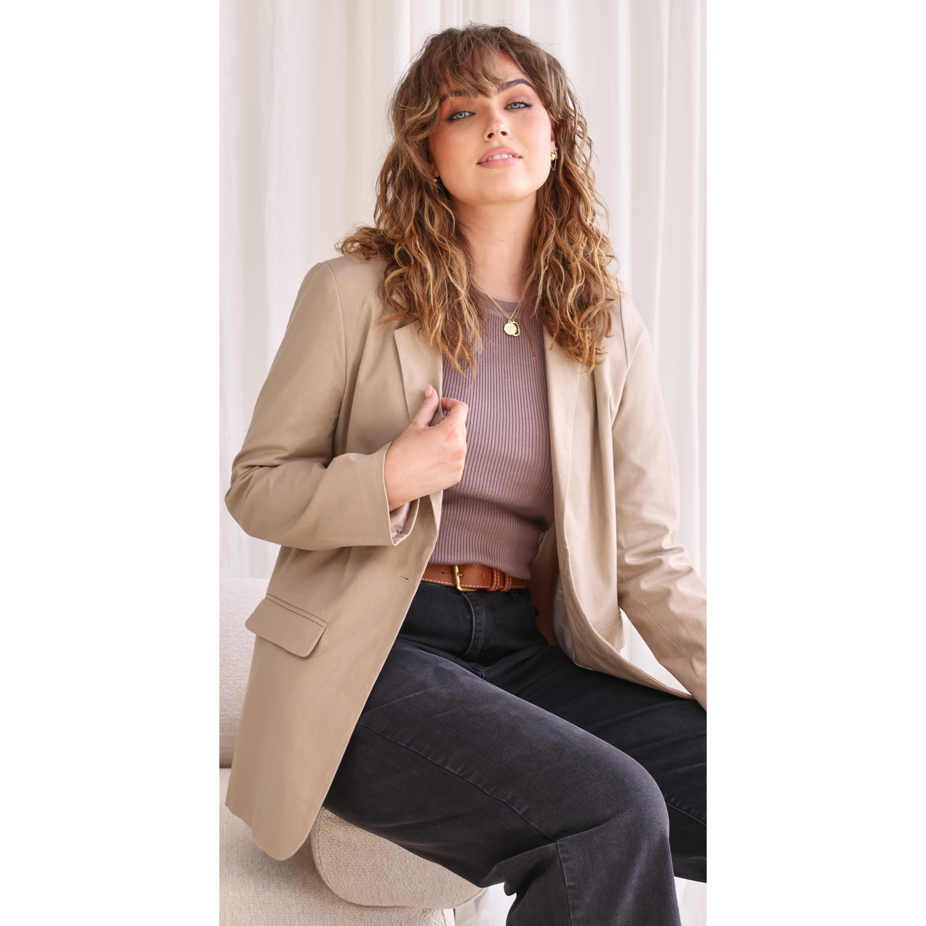 Carrie Linen Blend Blazer - Camel