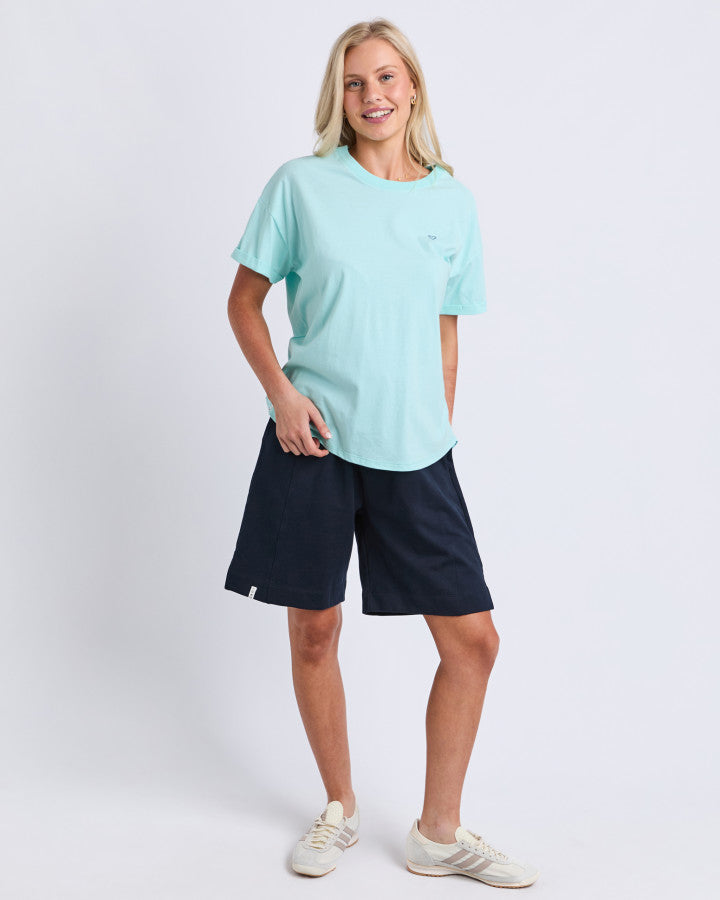 Women's Elm Halli tee in Tonic Blue with turned-up cuffs and crew neck