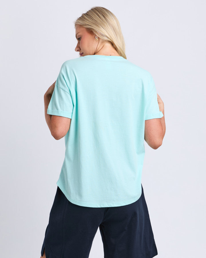 Elm Halli Short Sleeve Tee Tonic Blue, lightweight cotton jersey tee