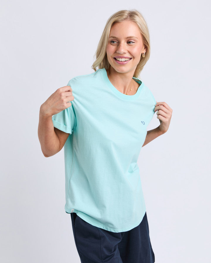 Tonic Blue short sleeve tee by Elm with heart embroidery on the chest