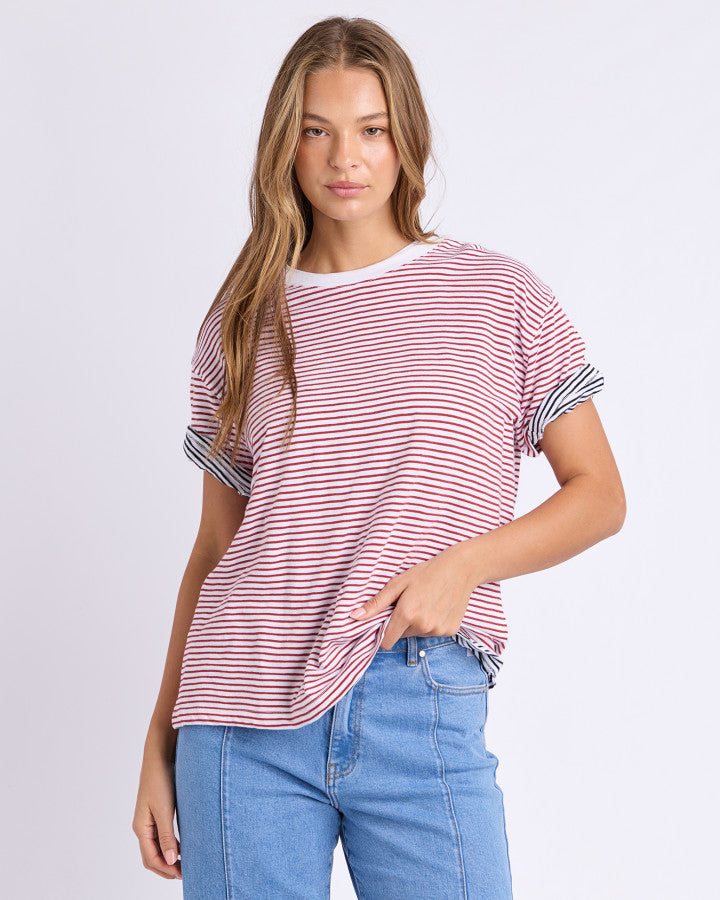 Hutch Stripe Tee - Russet Brown / White Stripe