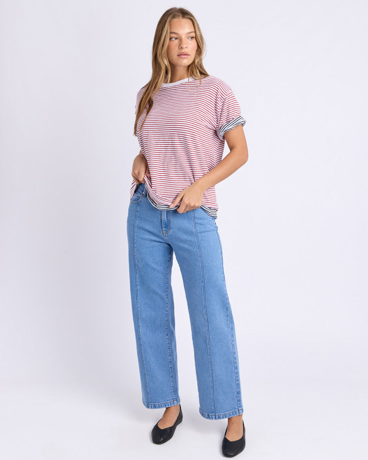 Hutch Stripe Tee - Russet Brown / White Stripe
