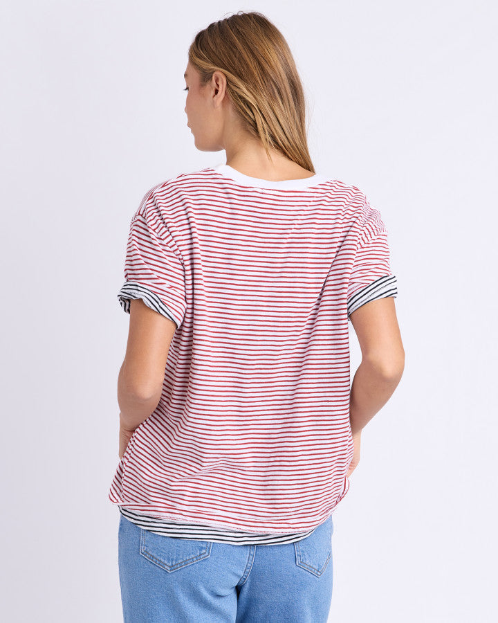 Hutch Stripe Tee - Russet Brown / White Stripe