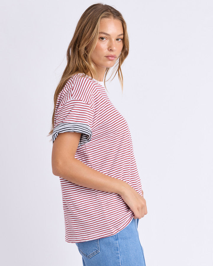 Hutch Stripe Tee - Russet Brown / White Stripe