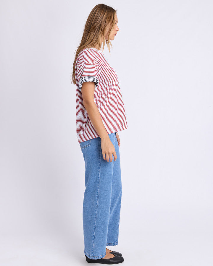 Hutch Stripe Tee - Russet Brown / White Stripe