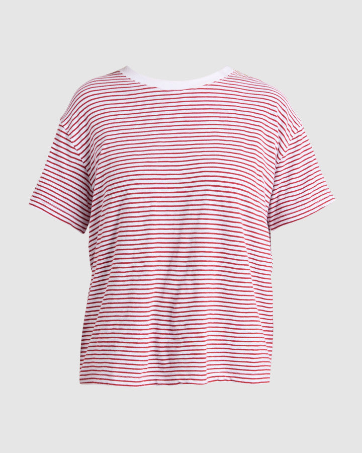 Hutch Stripe Tee - Russet Brown / White Stripe
