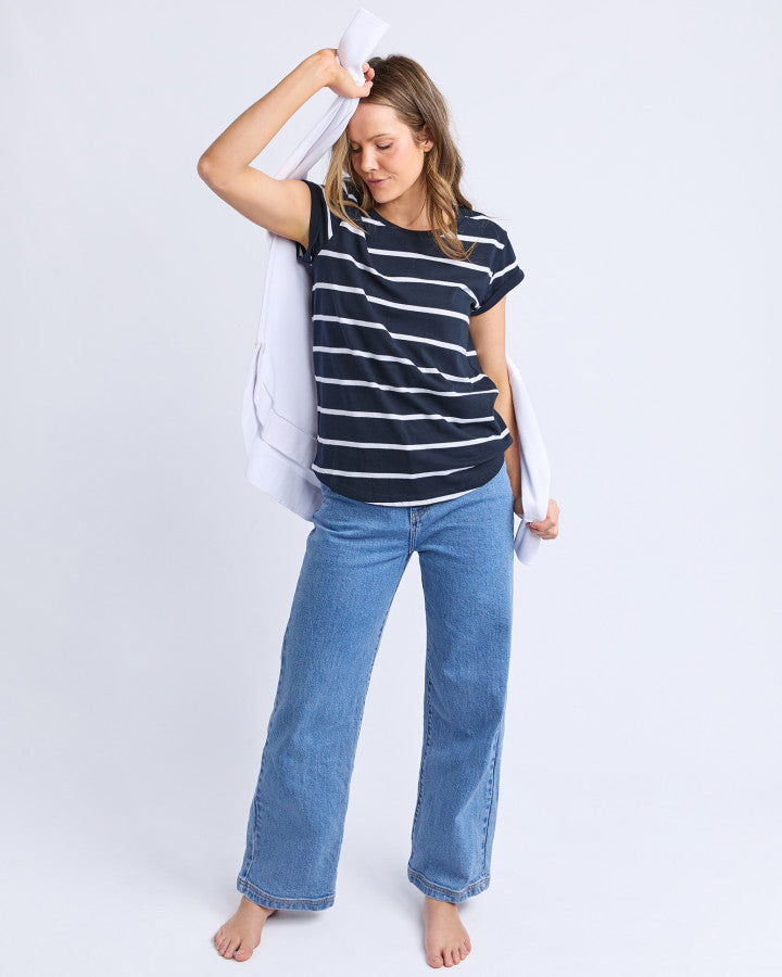 Manly Stripe Tee - Navy with White