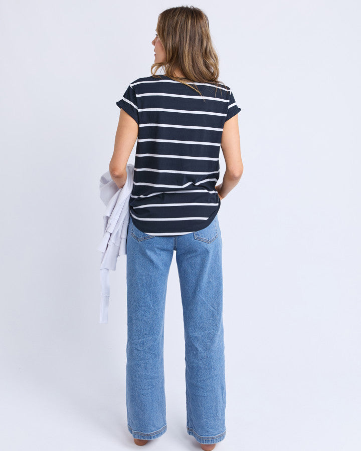 Manly Stripe Tee - Navy with White