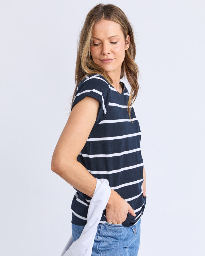 Manly Stripe Tee - Navy with White