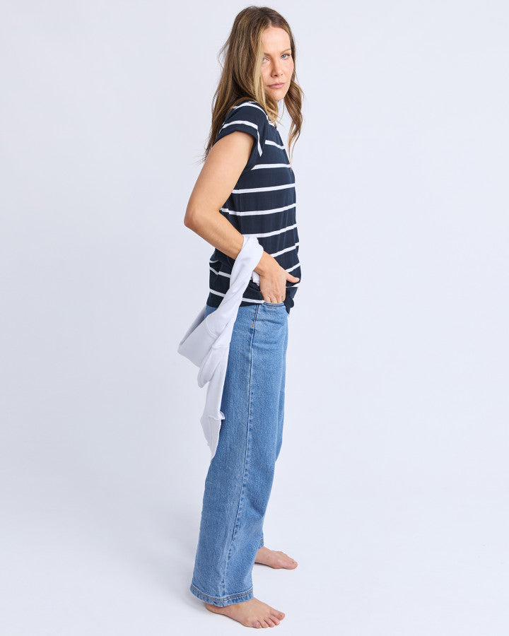 Manly Stripe Tee - Navy with White