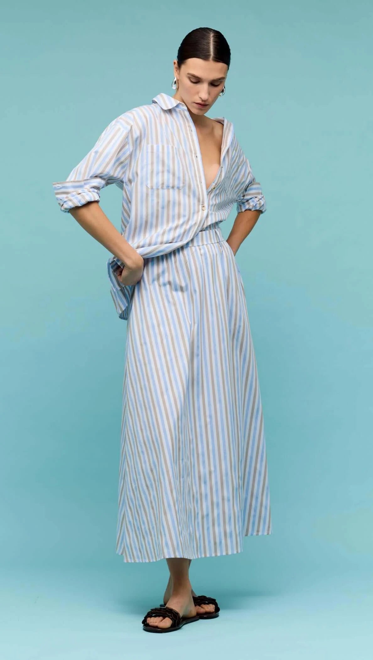 Marcella Maxi Skirt - Blue/Brown Stripe