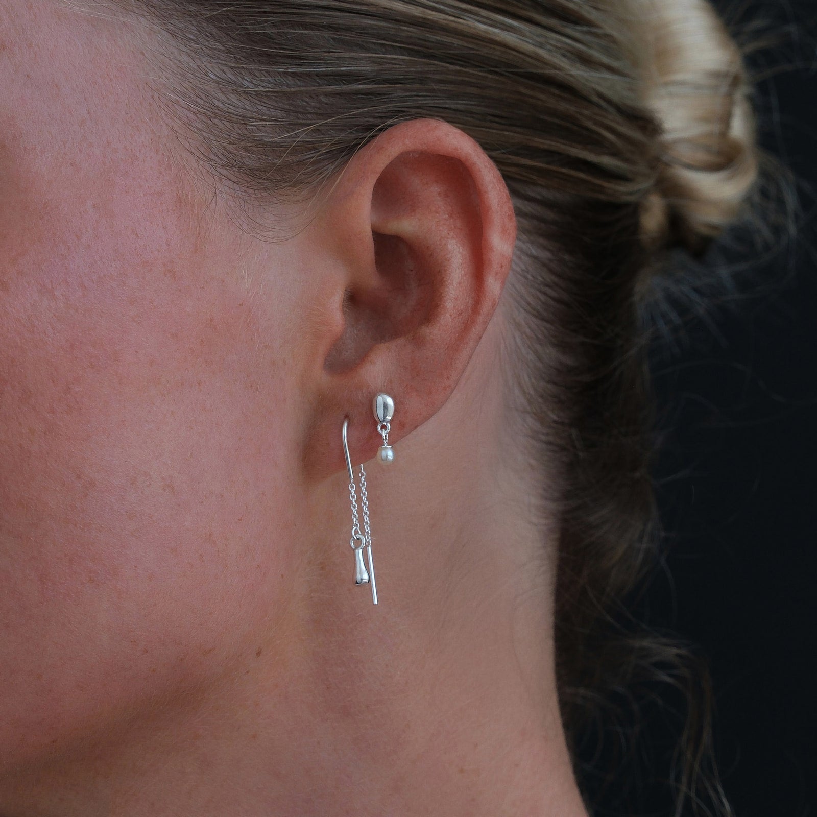 Alga Pearl Drop Earrings - Silver