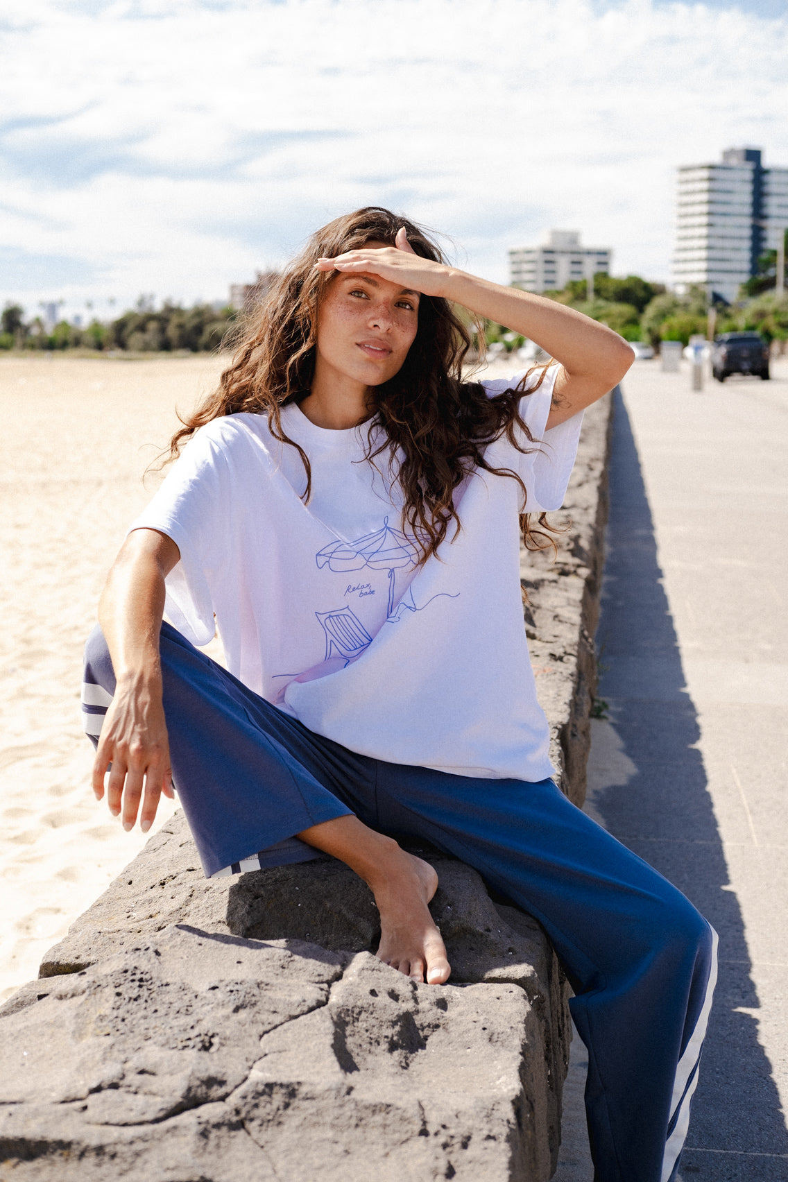 Relax, Babe Tee - White/Azure