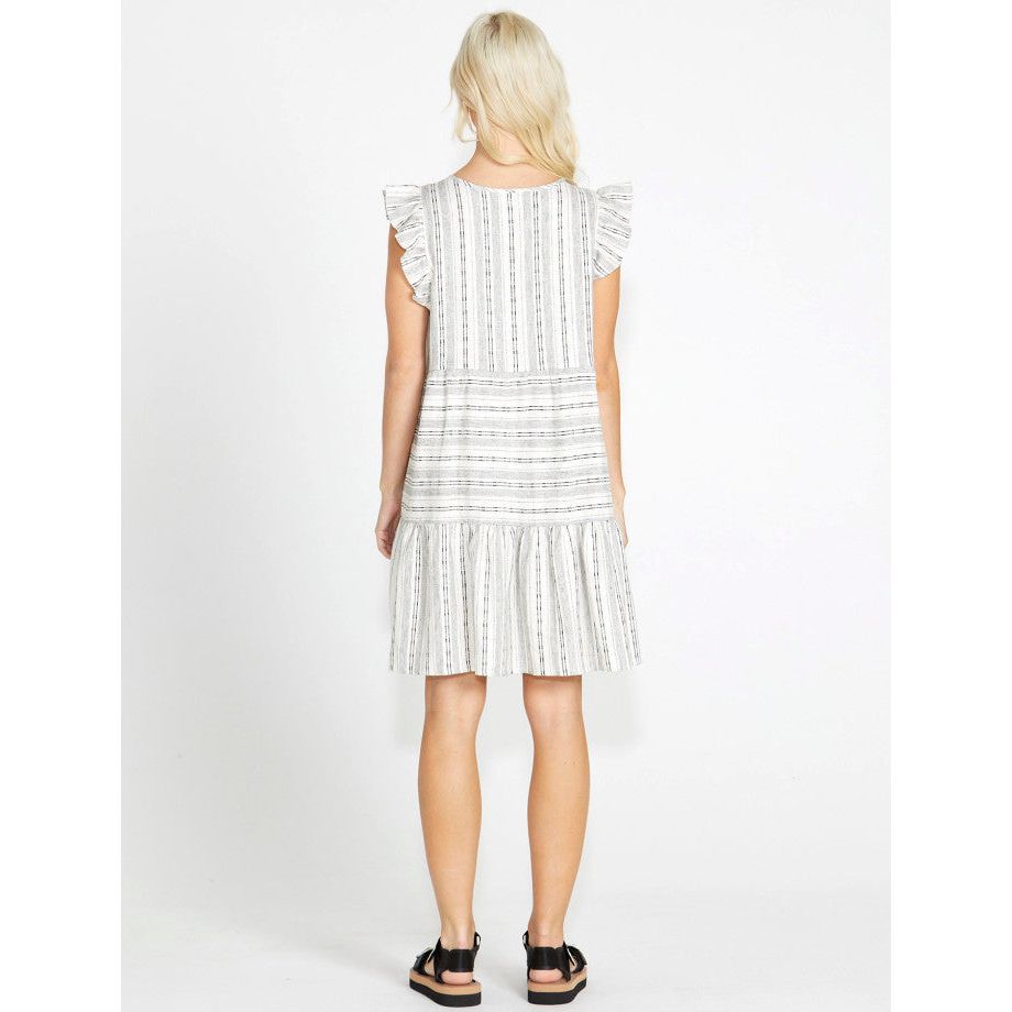 Riley Frill Mini Dress - Mono Stripe