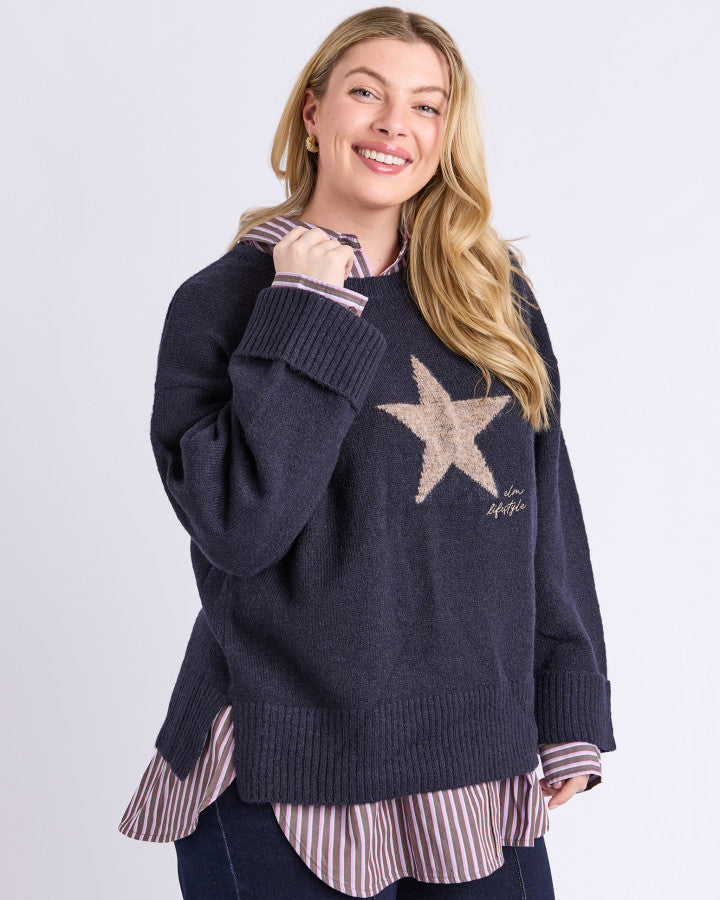 Intarsia Star Knit - Navy