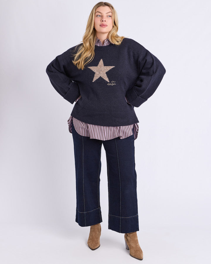 Intarsia Star Knit - Navy